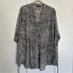 Apt 9 Black White Leopard Print Button Up 3/4 Sleeve Blouse size 1X